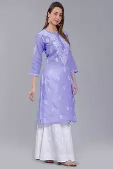 Mauve embroidered rayon chikankari-kurtis