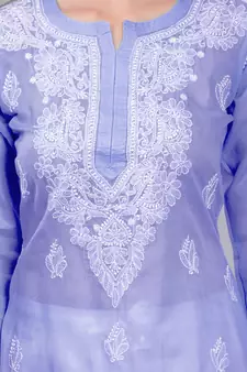 Mauve embroidered rayon chikankari-kurtis
