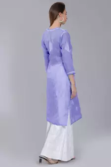 Mauve embroidered rayon chikankari-kurtis
