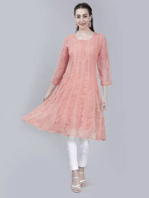 Peach embroidered georgette chikankari-kurtis 2