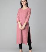 Peach embroidered georgette chikankari-kurtis