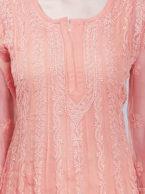 Peach embroidered georgette chikankari-kurtis 4