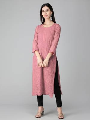 Peach embroidered georgette chikankari-kurtis 2