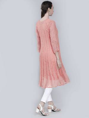 Peach embroidered georgette chikankari-kurtis 5