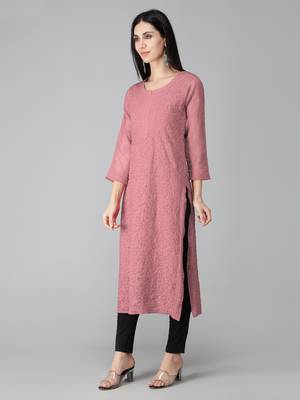 Peach embroidered georgette chikankari-kurtis 3