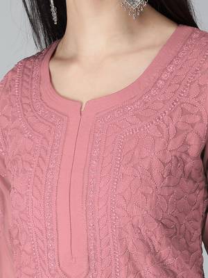 Peach embroidered georgette chikankari-kurtis 4