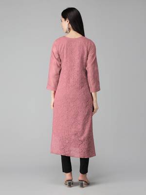 Peach embroidered georgette chikankari-kurtis 5