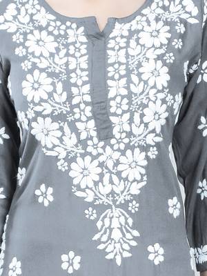 Grey embroidered rayon chikankari-kurtis 4