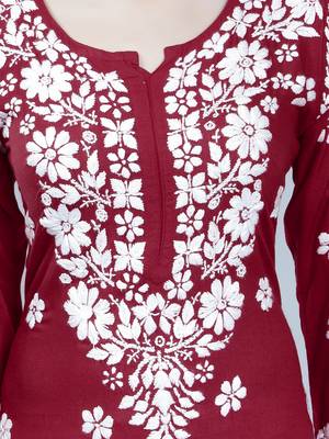 Maroon embroidered rayon chikankari-kurtis 4