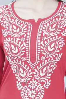 Pink embroidered rayon chikankari-kurtis