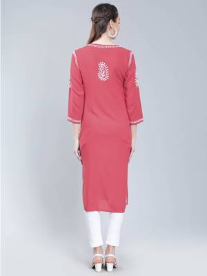 Pink embroidered rayon chikankari-kurtis 5