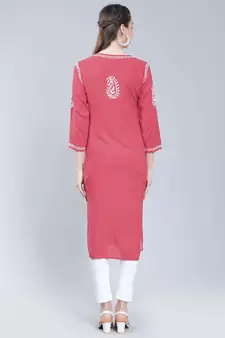 Pink embroidered rayon chikankari-kurtis