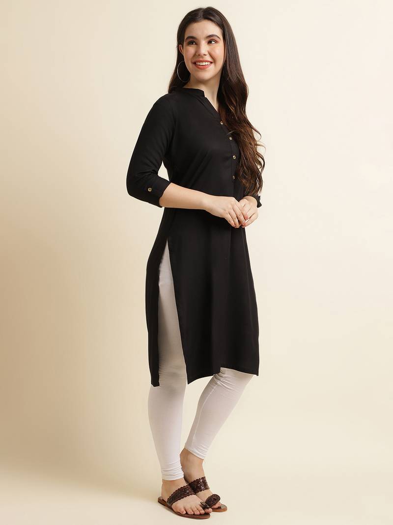 Black plain rayon kurtas-and-kurtis