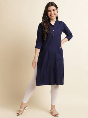Navy-blue plain rayon kurtas-and-kurtis 1