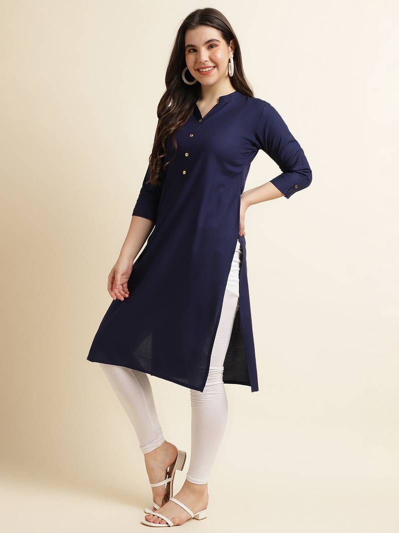 Navy-blue plain rayon kurtas-and-kurtis