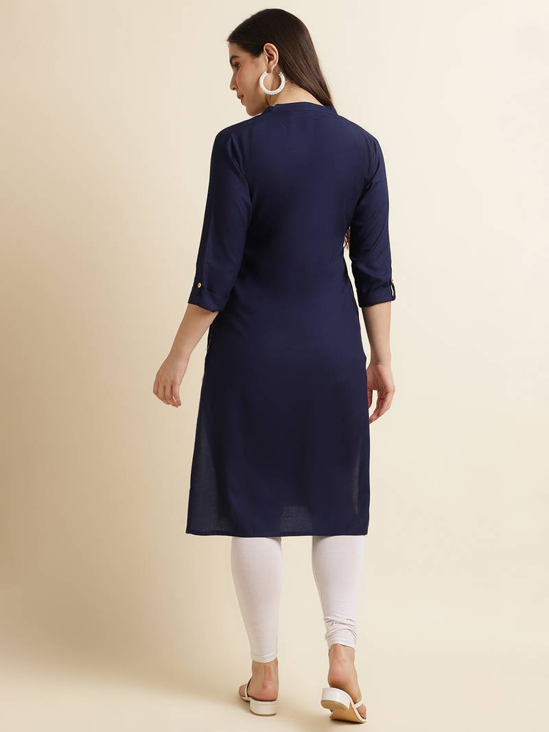 Navy-blue plain rayon kurtas-and-kurtis