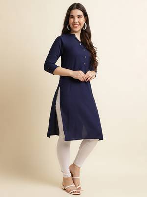 Navy-blue plain rayon kurtas-and-kurtis 4