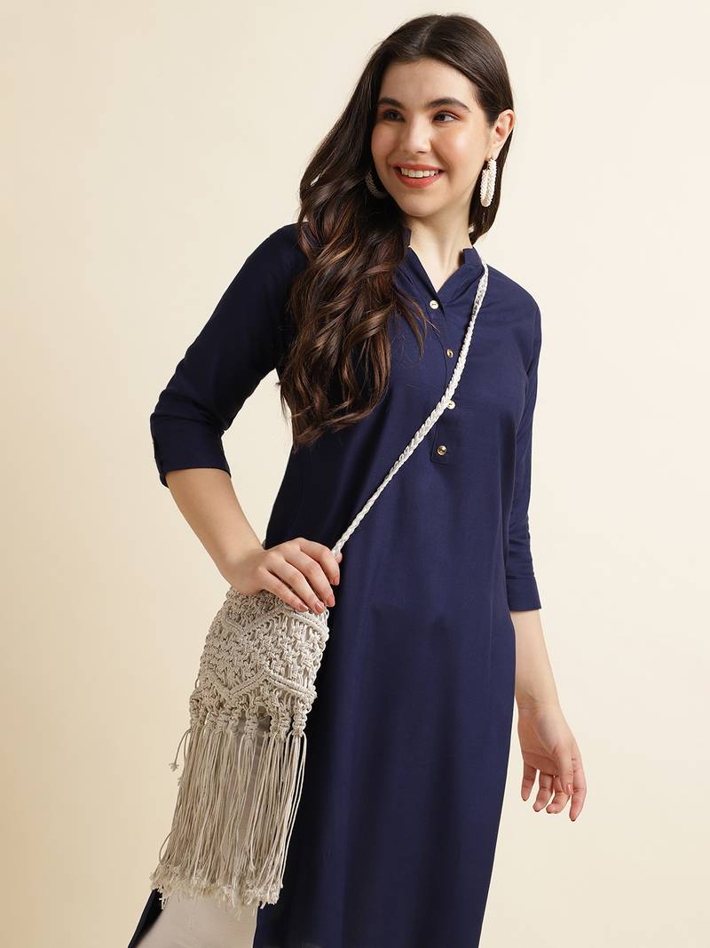 Navy-blue plain rayon kurtas-and-kurtis
