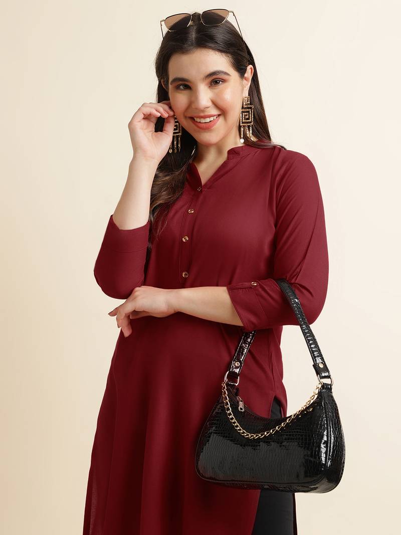 Maroon plain rayon kurtas-and-kurtis