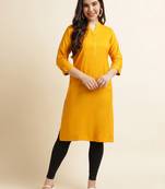 Mustard plain rayon kurtas-and-kurtis