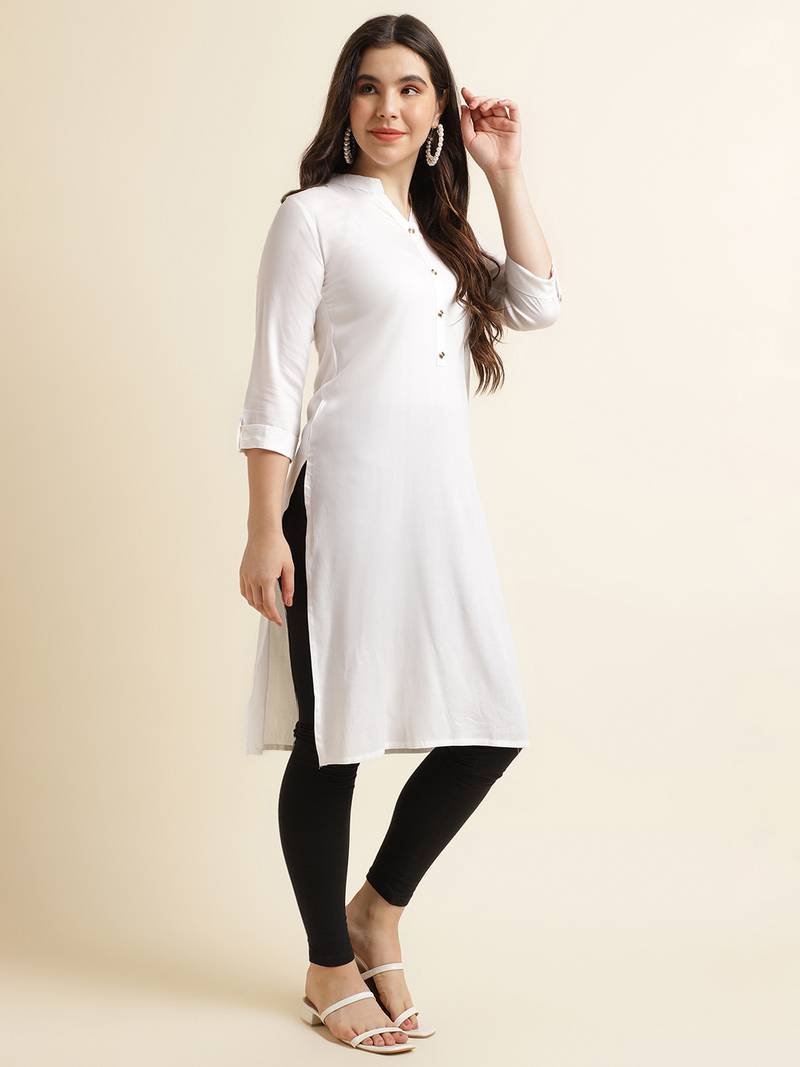 Off-white plain rayon kurtas-and-kurtis