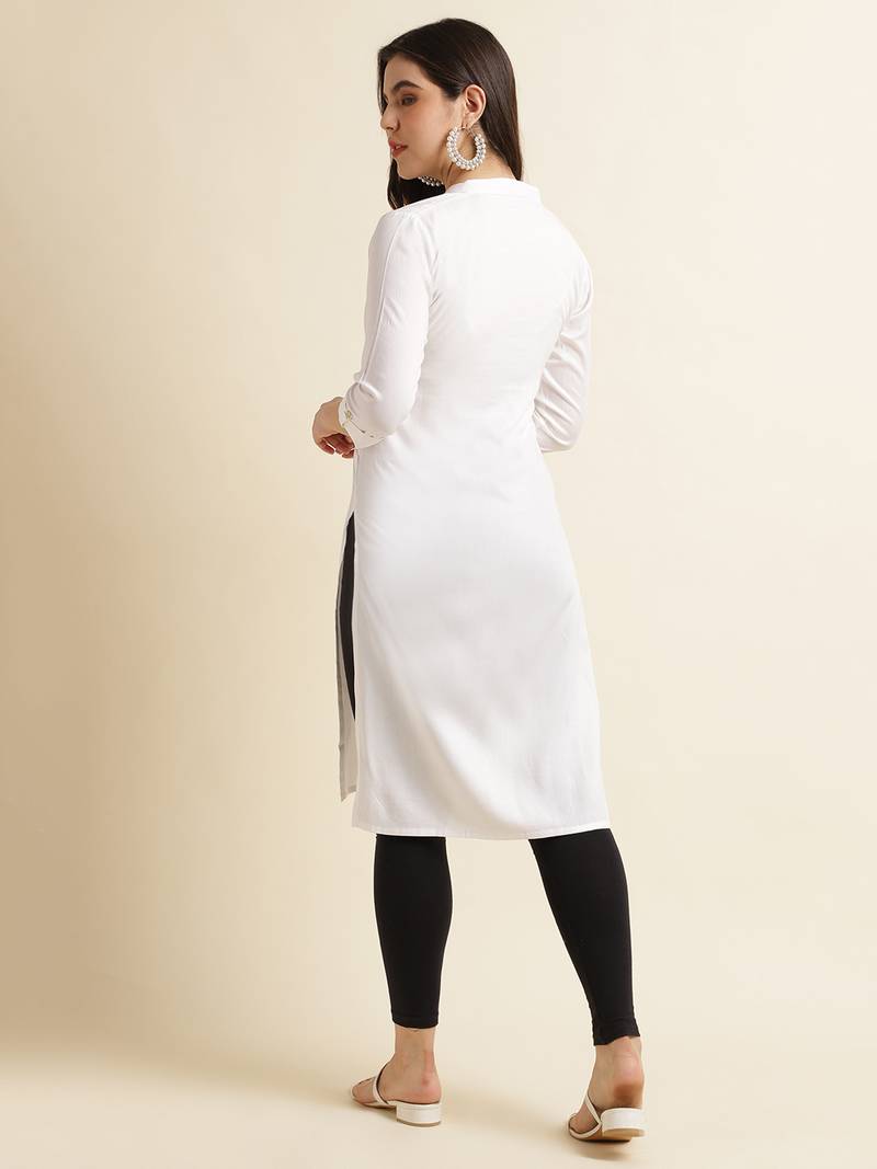 Off-white plain rayon kurtas-and-kurtis