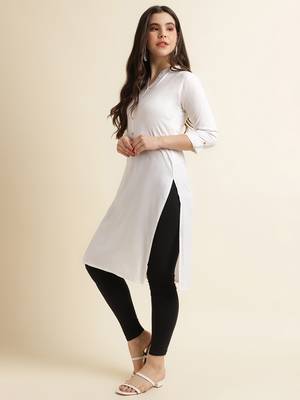 Off-white plain rayon kurtas-and-kurtis 4