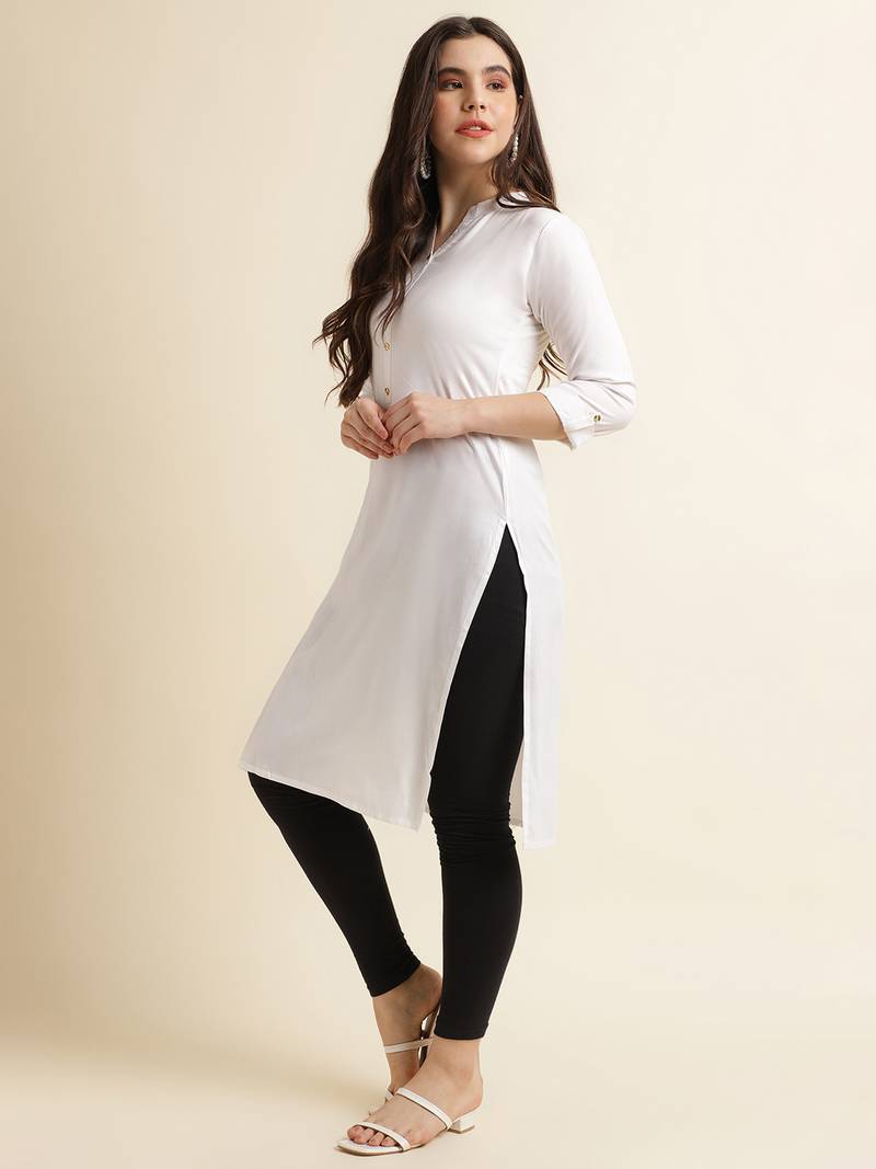 Off-white plain rayon kurtas-and-kurtis