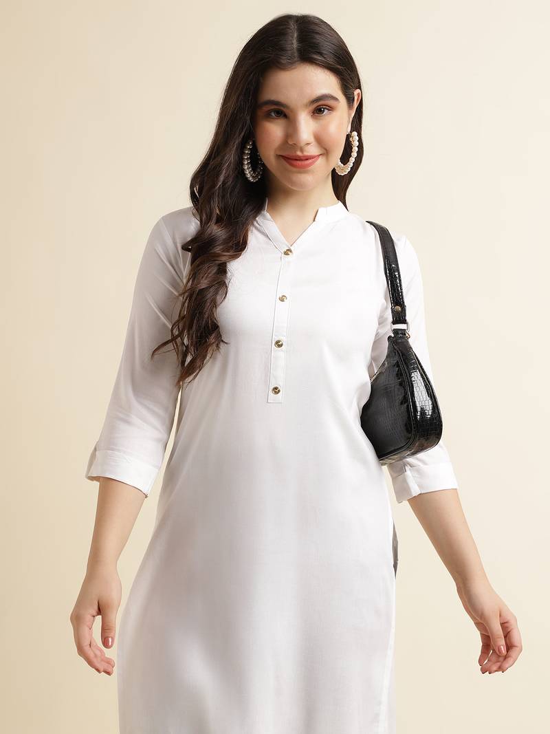 Off-white plain rayon kurtas-and-kurtis