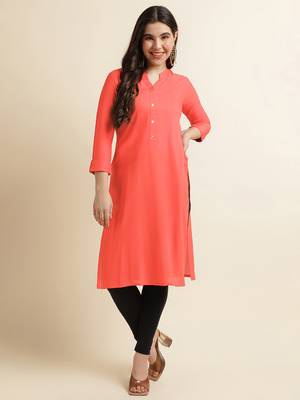 Peach plain rayon kurtas-and-kurtis 1