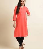Peach plain rayon kurtas-and-kurtis