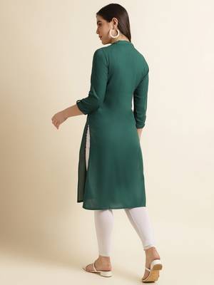 Dark-green plain rayon kurtas-and-kurtis 3