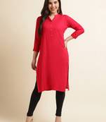 Pink plain rayon kurtas-and-kurtis