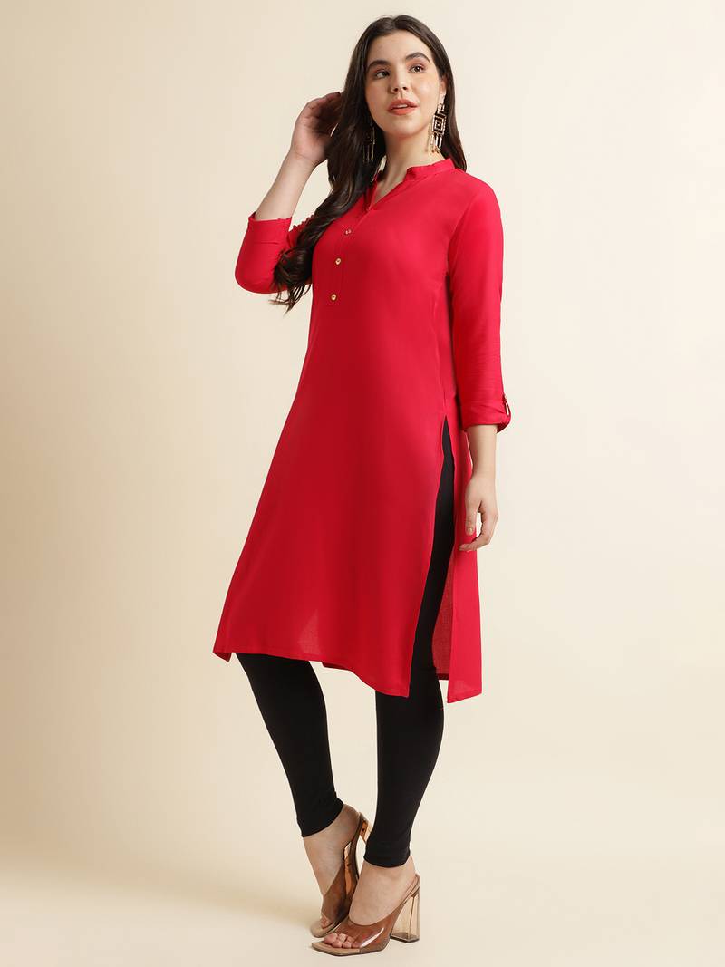 Pink plain rayon kurtas-and-kurtis