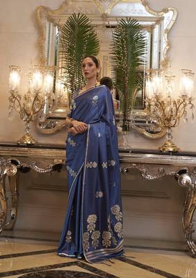 Navy Blue Kiraasat Pure Satin Weaving Silk Saree Collection 1