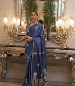 Navy Blue Kiraasat Pure Satin Weaving Silk Saree Collection