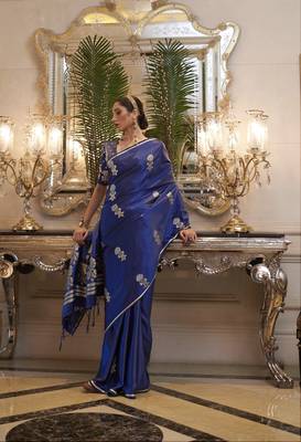 Navy Blue Kiraasat Pure Satin Weaving Silk Saree Collection 2