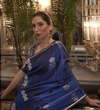 Navy Blue Kiraasat Pure Satin Weaving Silk Saree Collection 3