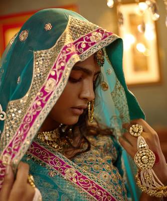 Blue Handembellished Organza Lehenga Set 4
