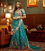 Blue Handembellished Organza Lehenga Set