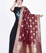 Maroon Colour Ethnic Wevon Chanderi Dupatta For Traditioanl Looks
