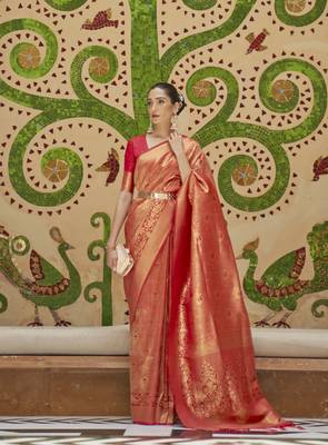 Red Kinkhab Silk Festive Wear Silk Blend Saree Collection 1