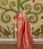 Red Kinkhab Silk Festive Wear Silk Blend Saree Collection