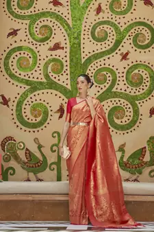 Red Kinkhab Silk Festive Wear Silk Blend Saree Collection