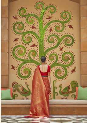 Red Kinkhab Silk Festive Wear Silk Blend Saree Collection 3