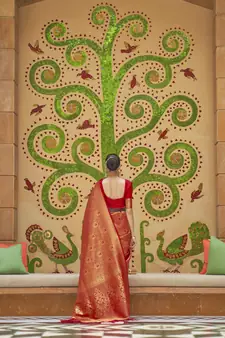 Red Kinkhab Silk Festive Wear Silk Blend Saree Collection