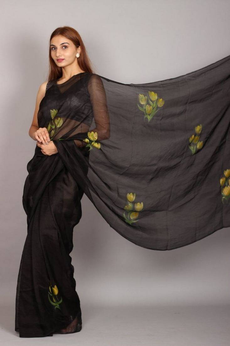 PANKAJ HANDPAINTED ORGANZA SAREE