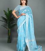 Light blue woven cotton silk saree with blouse