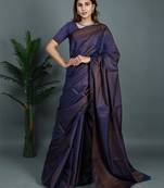 Navy blue woven silk saree with blouse