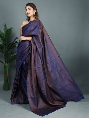 Navy blue woven silk saree with blouse 3